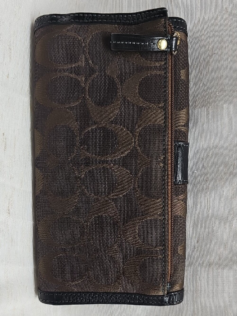 Coach Brown Signature Trifold Wallet with Black Trim - Picture 3 of 6